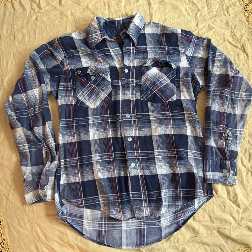 Woodland Men's Button Down Shirt Size Medium Long Sleeve Blue Plaid Pre-owned